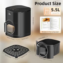 Uten Airfryer XXL 200E - Dual Blaze Technologie - Hetelucht friteuse - 5.5 liter - 14 programma's - 40ºC tot 200ºC - PFAS vrij - 2000W - Rond Venster - Zwart — thumbnail 9