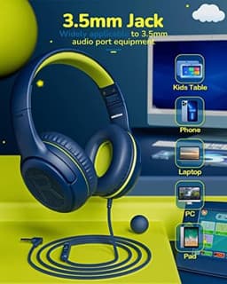 Hoofdtelefoon voor School Peuter Bedraad met Microfoon Blauw Groen shareport Telefoons Tiener Volume Control Vliegtuig Twee Mensen Kinderen Baby's — thumbnail 5