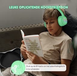 StayPowered Kinder Bluetooth Hoofdtelefoon - Perfect voor School & Reis - Veilig Volumeniveau - Heldere Geluidskwaliteit - met LED - Draadloos & Bekabeld - Versterkt Materiaal - Lange Batterijduur - Groen - Levering Sneller dan Aangegeven! — thumbnail 2