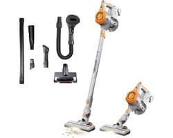 TurboTronic IQ8 steelstofzuiger draadloos - Zonder zak op accu - met kruimeldief en accessoires - Zilver/Oranje