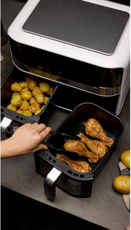 White-label® Dubbele Airfryer XXXL - Duo Heteluchtfriteuse - Geschikt voor Accessoires - 9L - Zilver — thumbnail 2