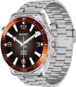 WizBay Premium Select® 1.53 inch HD TFT - Bluetooth Bellen - Message - Dynamic Hartslag & Slaap Monitor - Bloeddruk & Bloedzuurstofmeting - 100+ Sport Modi - 400mAh - Wireless Laden - Zilveren Case - RVS Zilver Band met Extra Oranje TPU Band — thumbnail 1