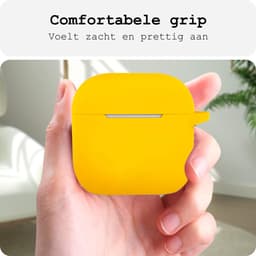 Case - Geschikt voor Apple AirPods 4 - Siliconen Hoes met Clip - Silicone Hoesje Cover - Geel — thumbnail 4