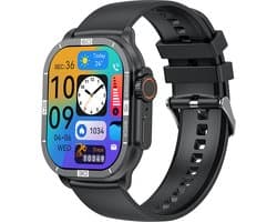 WizBay Premium Select® 2.06 inch AMOLED - Bluetooth Bellen - Message - Dynamic Hartslag & Slaap Monitor - Bloeddruk & O2 - 100+ Sport Modi - 650mAh - Magnetic Laden - Zink Alloy Zwarte Kast - Zwart TPU Band
