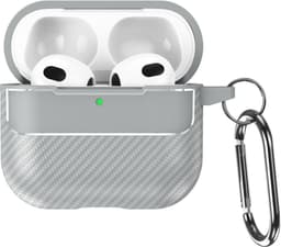 Telestore - Hoesje geschikte voor AirPods 4 - TPU carbon grijs hoesje Beschermhoes - Shockproof AirPods 4 Cover - AirPods 4 Hoesje - Geschikt voor Apple Airpods 4 - grijs - carbon TPU cover — thumbnail 1