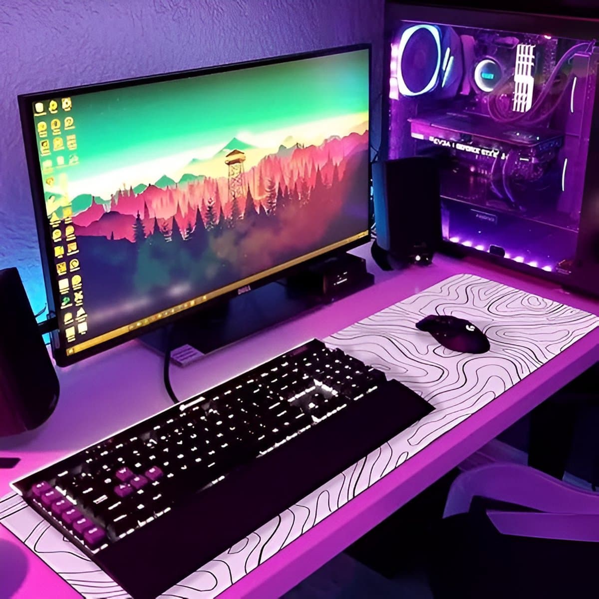 Witte XXL Muismat met Topografisch Design – 80x30 cm – Antislip – Voor Werk & Gaming — afbeelding 1