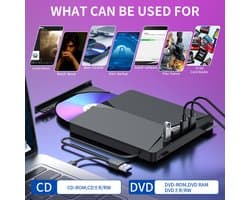 Externe cd dvd speler en brander-USB 3.0-Draagbare 7-in-1 CD-ROM DVD-drive-Geschikt voor laptops, desktops, Windows 11/10/8/7, Linux, Mac OS
