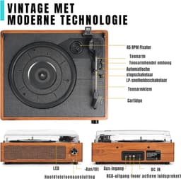 DD® Platenspeler met Speakers - Ingebouwde Speakers - Retro - 37x34x16cm - Retro Geel — thumbnail 2