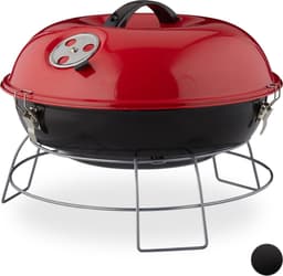 Kogelbarbecue - houtskoolbarbecue - kogelgrill - deksel - rond - draagbaar rood — thumbnail 2