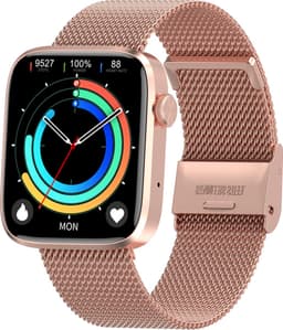 Belesy® DATURA - Smartwatch Heren – Smartwatch Dames - Horloge – Stappenteller – Calorieën - Hartslag – Sporten – Bel functie - Je eigen foto als wijzerplaat - Kleurenscherm - Full Touch – Goud – Milanees - Moederdag — thumbnail 1