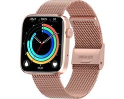 Belesy® DATURA - Smartwatch Heren – Smartwatch Dames - Horloge – Stappenteller – Calorieën - Hartslag – Sporten – Bel functie - Je eigen foto als wijzerplaat - Kleurenscherm - Full Touch – Goud – Milanees - Moederdag