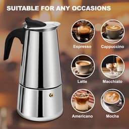 4 Cup Stovetop Espresso Maker Stainless Steel Moka Pot Espresso Maker Percolator Italian Coffee Maker Capable Mocha Coffee Machine Cafe Classic Maker for Home & Camping 200ml 6.6oz — thumbnail 3