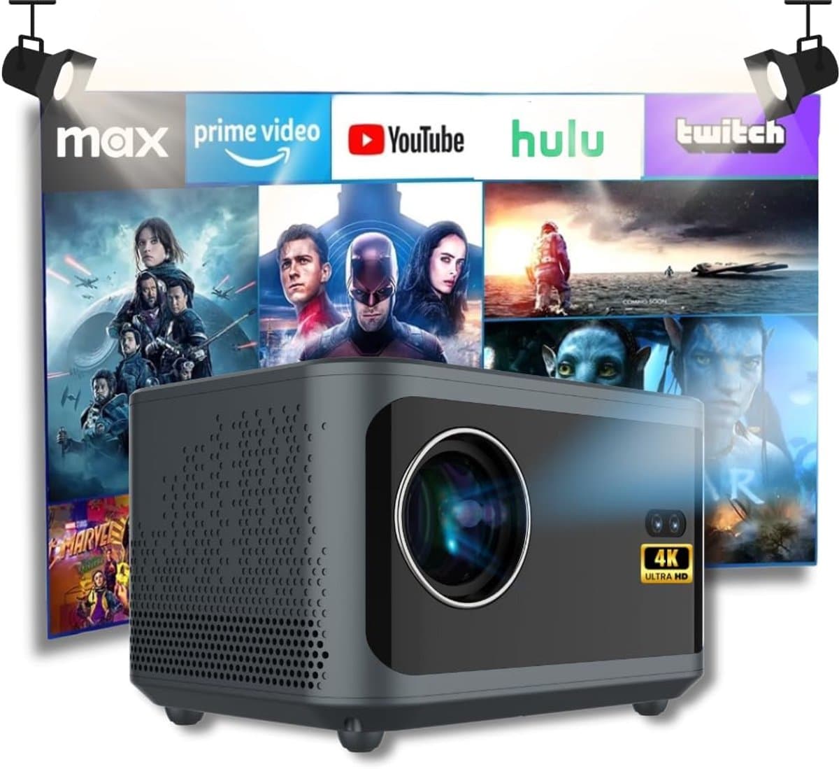 Beamer 4K - WiFi 6 - Bluetooth 5.4 - Ideaal voor thuis en kamperen - SnelShoppen — afbeelding 1