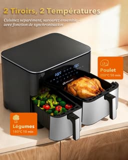WELLENT Dubbele Airfryer - 4L+7L - 11 liter - 2 manden - Airfyer XXL - Touchscreen - 10 programma's - 2600W — thumbnail 3
