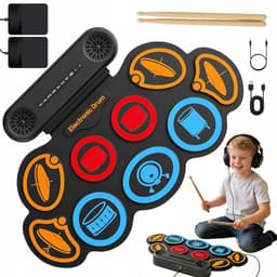 Elektrisch Drumstel - Muziek Speelgoed - Kinder Drumstel - 9 Drumpads - Dubbele Stereoluidsprekers & Drumsticks & Voetpedalen - Opvouwbaar - USB/MIDI - 30x49 cm - Digitaal Drumstel - Voor Kinderen en Beginners — thumbnail 1