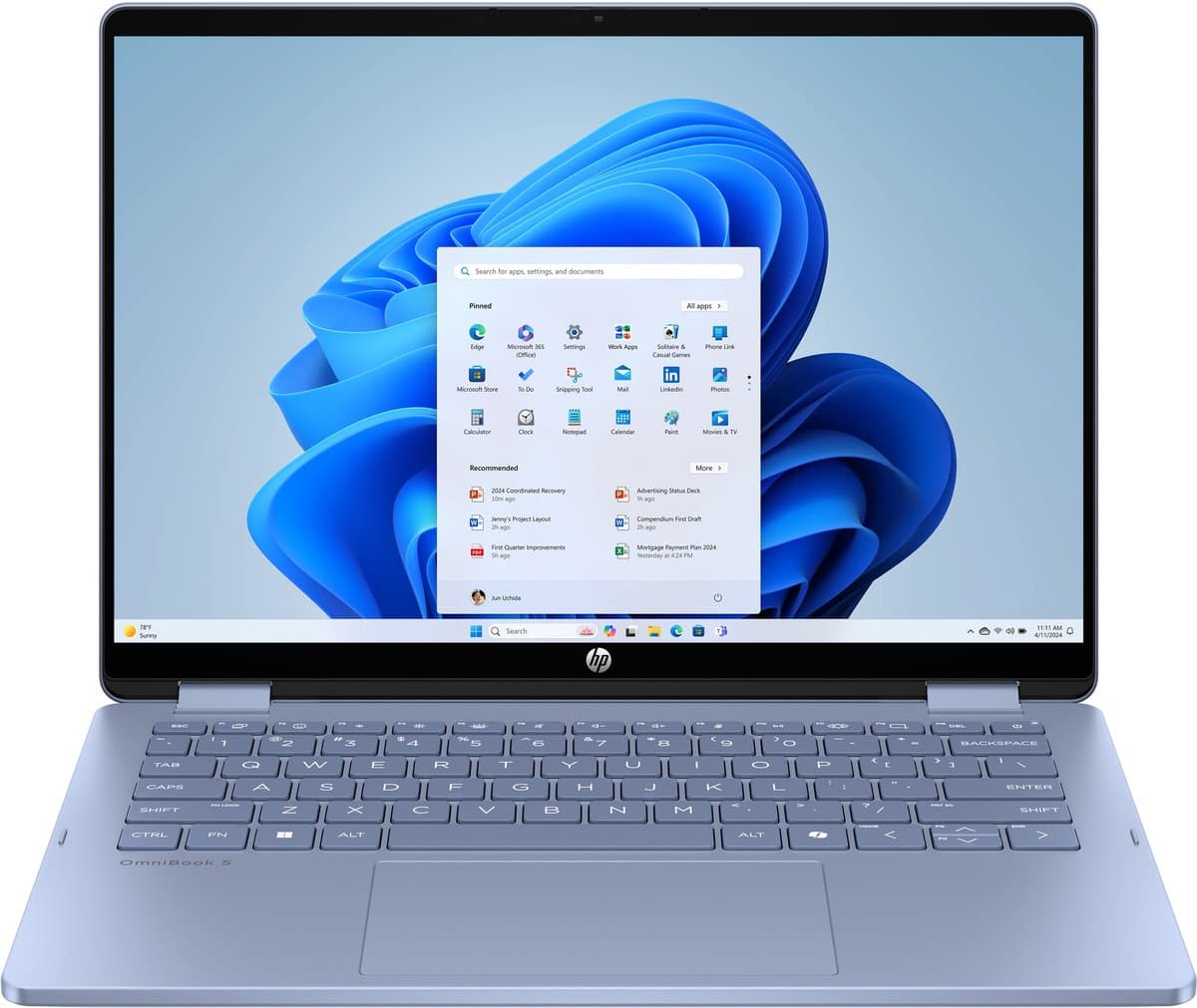 HP E14SXEA laptop 120U 35,6 cm (14") Touchscreen 2K 8 GB LPDDR5-SDRAM 512 GB SSD Wi-Fi 6 (802.11ax) Windows 11 Home Blauw — afbeelding 1