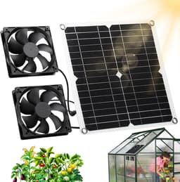 Ventilator - Afzuigventilator - Zonne-energie Ventilator - Ventilatie Voor Kassen - 12W Paneel - 2 Stuks - 280x280 mm - Waterdicht IP65 - Voor Kippenhok Schuur en Kas - Buitenlucht — thumbnail 1
