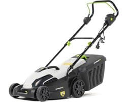 Elektrische grasmaaier - Grasmaaier met snoer - Gazon onderhoud - 2-in-1 functionaliteit - 38 cm breed - Zwart grijs groen