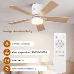 Plafondventilator met Licht 106 cm met Houten Bladen, Stil DC Motor, LED & Afstandsbediening — thumbnail 2