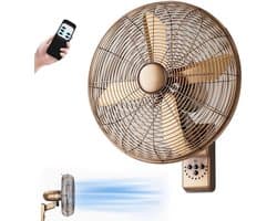 Elektrische Wandventilator - Muurventilator Industriële Ventilator - Ruimte Koelen - Met Timer en Afstandsbediening - 16 inch - Brons