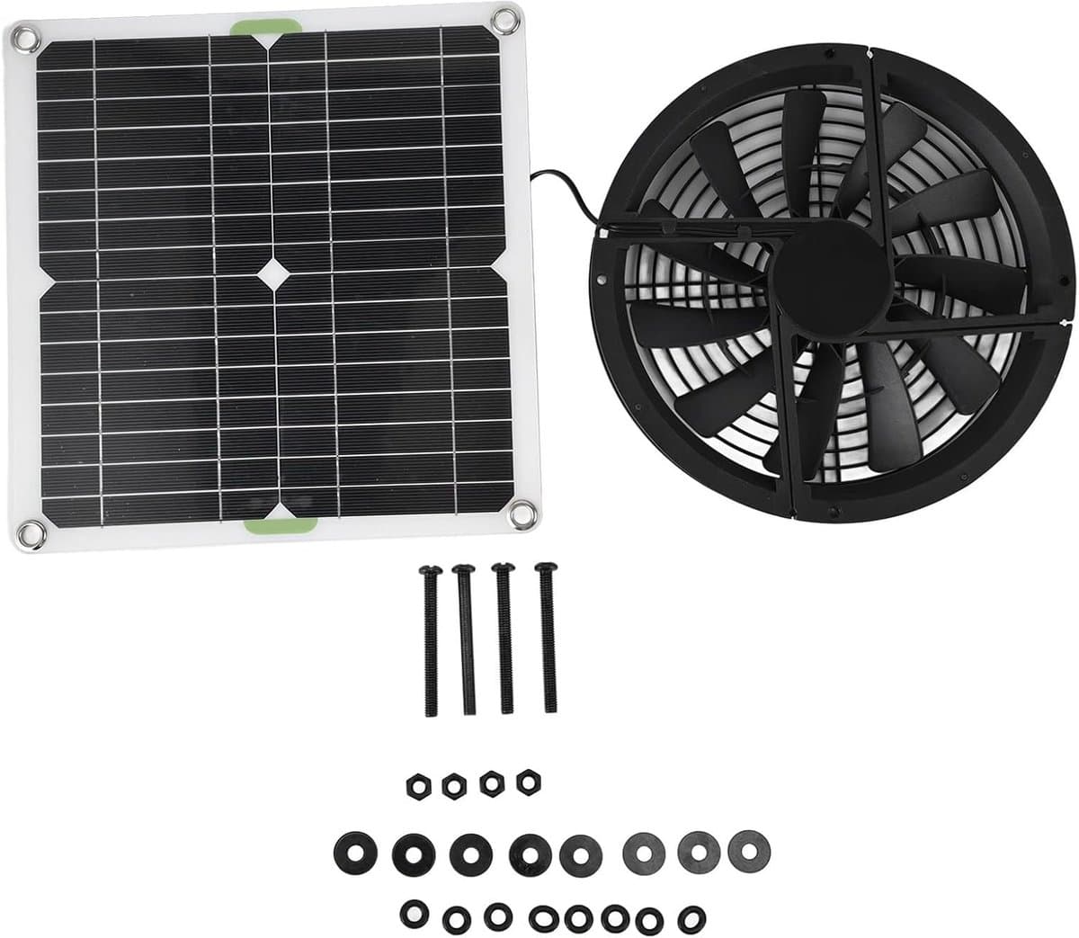 Zonnepaneel Ventilator Kit - Afzuigventilator Zonne-energie - Temperatuurregeling Buiten - Weerbestendig Ontwerp - 30 x 30 x 4 cm - Zwart — afbeelding 1