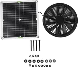 Zonnepaneel Ventilator Kit - Afzuigventilator Zonne-energie - Temperatuurregeling Buiten - Weerbestendig Ontwerp - 30 x 30 x 4 cm - Zwart — thumbnail 1