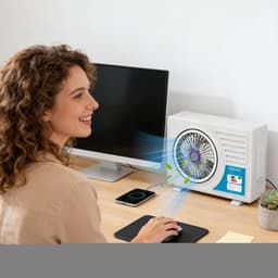 Stille Bureauventilator - Persoonlijke Koeler - Persoonlijke Verkoeling - Oplaadbaar met Nachtlampje - 243 cm Breed - Wit — thumbnail 2