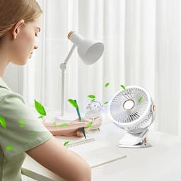 Tafelventilator met Klem - Draagbare Ventilator USB-C - Koeling en Verlichting - Opvouwbaar en Draadloos - 17 cm Breed - Wit — thumbnail 4