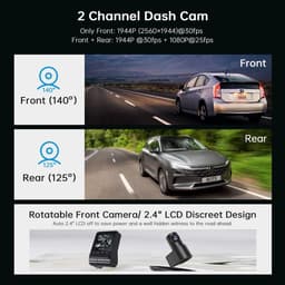 Dashcam Dubbel - Autocamera Rijcamera - Veilig Rijden - QuadHD Voor FullHD Achter - 170 Graden Kijkhoek - Zwart — thumbnail 2
