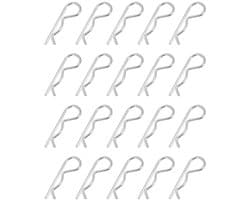 M3 x 65 mm splintbouten-assortimentset, 20 stuks heavy duty R-clips hardware pin koolstofstalen veer-snelsluitingen, aanhangervergrendeling grasmaaier, vrachtwagen, zilver