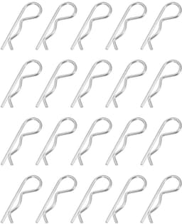 M3 x 65 mm splintbouten-assortimentset, 20 stuks heavy duty R-clips hardware pin koolstofstalen veer-snelsluitingen, aanhangervergrendeling grasmaaier, vrachtwagen, zilver — thumbnail 1