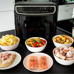 Dubbele Airfryer - Heteluchtfriteuse Dubbele Frituurpan - Gezond Frituren - Twee Aparte Lades - 9 Liter - Zilver — thumbnail 4