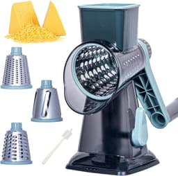 Kaasrasp Roterend - Groentesnijder Keuken - Maaltijden Bereiden - Sterke Zuigvoet - 3 Trommels - Blauw — thumbnail 1