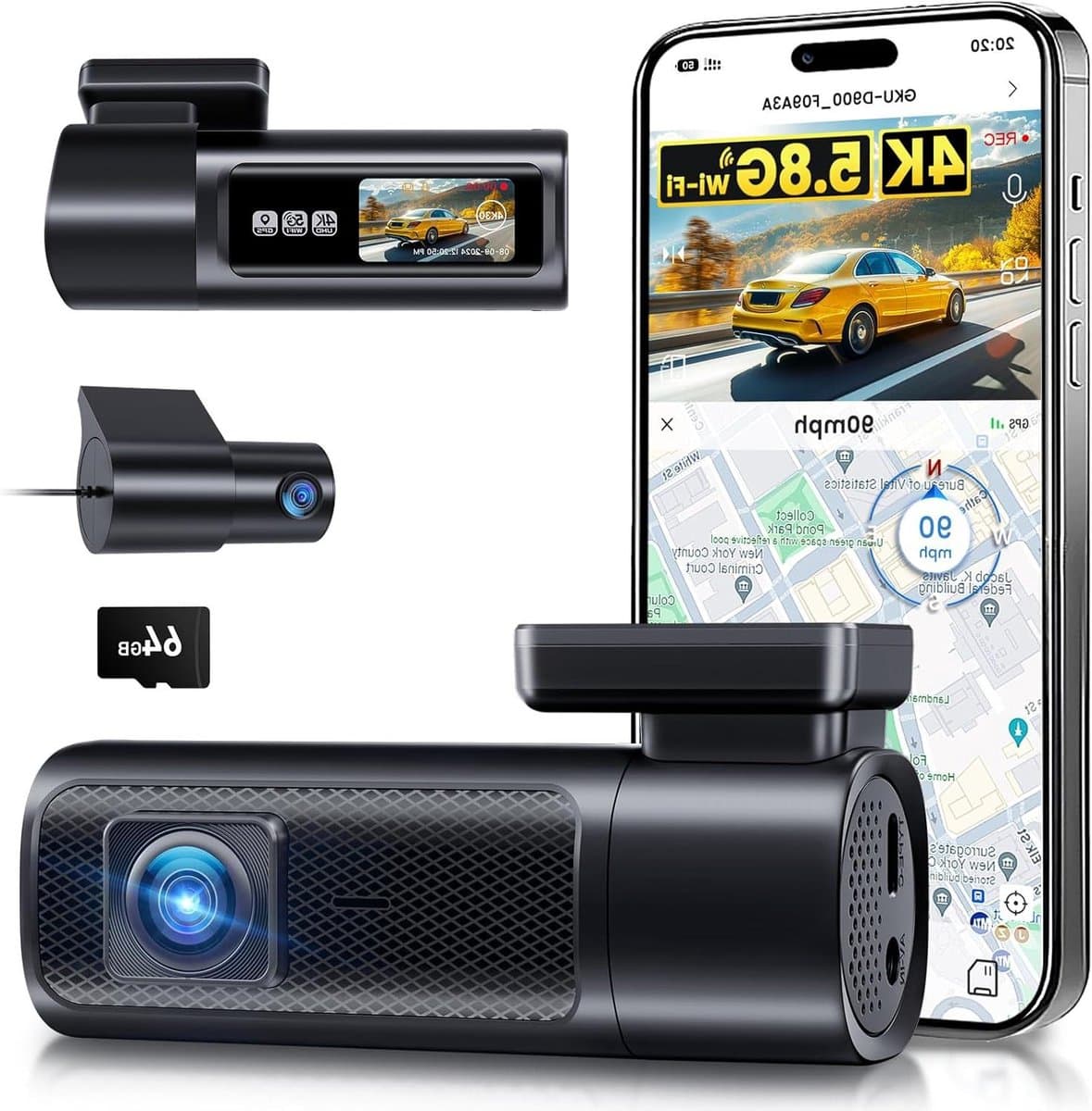 Dash Cam Auto - Autocamera Dual - Veilige Rit - Dubbele 4K Opname - 64GB SD Inbegrepen - Zwart — afbeelding 1