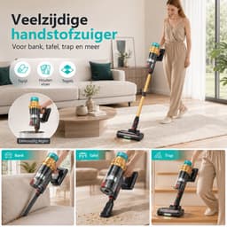 Rosnek Draadloze Stofzuiger 650W – Steelstofzuiger met 50KPa Zuigkracht - 60 Min Accuduur, 20000mAh Uitneembare Accu - LED Touchscreen - V-vormige Anti-Klit Borstel - Groene LED Verlichting - Voor Harde Vloeren, Tapijt, Tegels & Dierenharen — thumbnail 4
