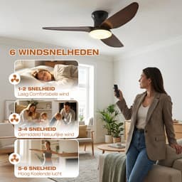 Lapamax Landelijke Houtlook Plafondventilator met Lamp Ø100 cm–Smart Plafondlamp met Ventilator met App en Afstandsbediening-Afstandsbediening-3 Kleurtemperaturen-6 Snelheden en Geheugenfunctie-Voor Woonkamer, Slaapkamer en Kantoor-Kristallen Lamp — thumbnail 5