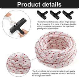 SnelShoppen - 10 m Startkoord voor Grasmaaier, 4 Handgrepen voor Grasmaaiers, Bosmaaiers, Kettingzagen, Motorcomponenten, Duurzaam Nylon, Geschikt voo — thumbnail 2