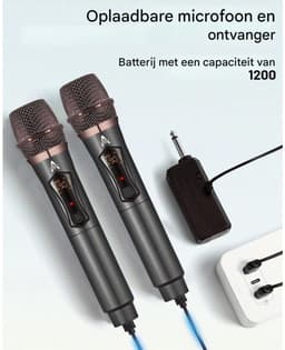 SSTRWGOOD Draadloze Microfoons - Microfoon Karaoké Set met 192kHz/24Bit - UHF Zender met LED Display, 60m Bereik, DSP Ruisreductie en Professionele Audio Processor - Geschikt voor Podium, Thuis en Onderwijs - ABS Materiaal - USB Oplaadbaar - 24,5x5cm — thumbnail 3