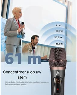SSTRWGOOD Draadloze Microfoons - Microfoon Karaoké Set met 192kHz/24Bit - UHF Zender met LED Display, 60m Bereik, DSP Ruisreductie en Professionele Audio Processor - Geschikt voor Podium, Thuis en Onderwijs - ABS Materiaal - USB Oplaadbaar - 24,5x5cm — thumbnail 2