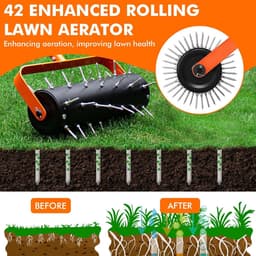 SnelShoppen - Handgrasmaaier met 42 scherpe nagels, 5 cm diep, grasmaaier voor tuin, gazon, patio, 180 x 38 cm, ideaal voor luchtigen bodem, lange lev — thumbnail 5