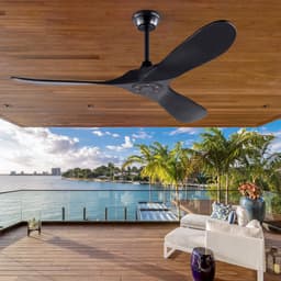 Re-purelife® Koel Zomer Collectie Plafondventilator 52 Inch Zwart - 3 Massief Houten Bladen - Zonder Verlichting - Met Afstandsbediening - 6 Snelheden en Omkeerbare Motor - 132×132×26,5 cm - winter- en zomerinstellingen — thumbnail 5