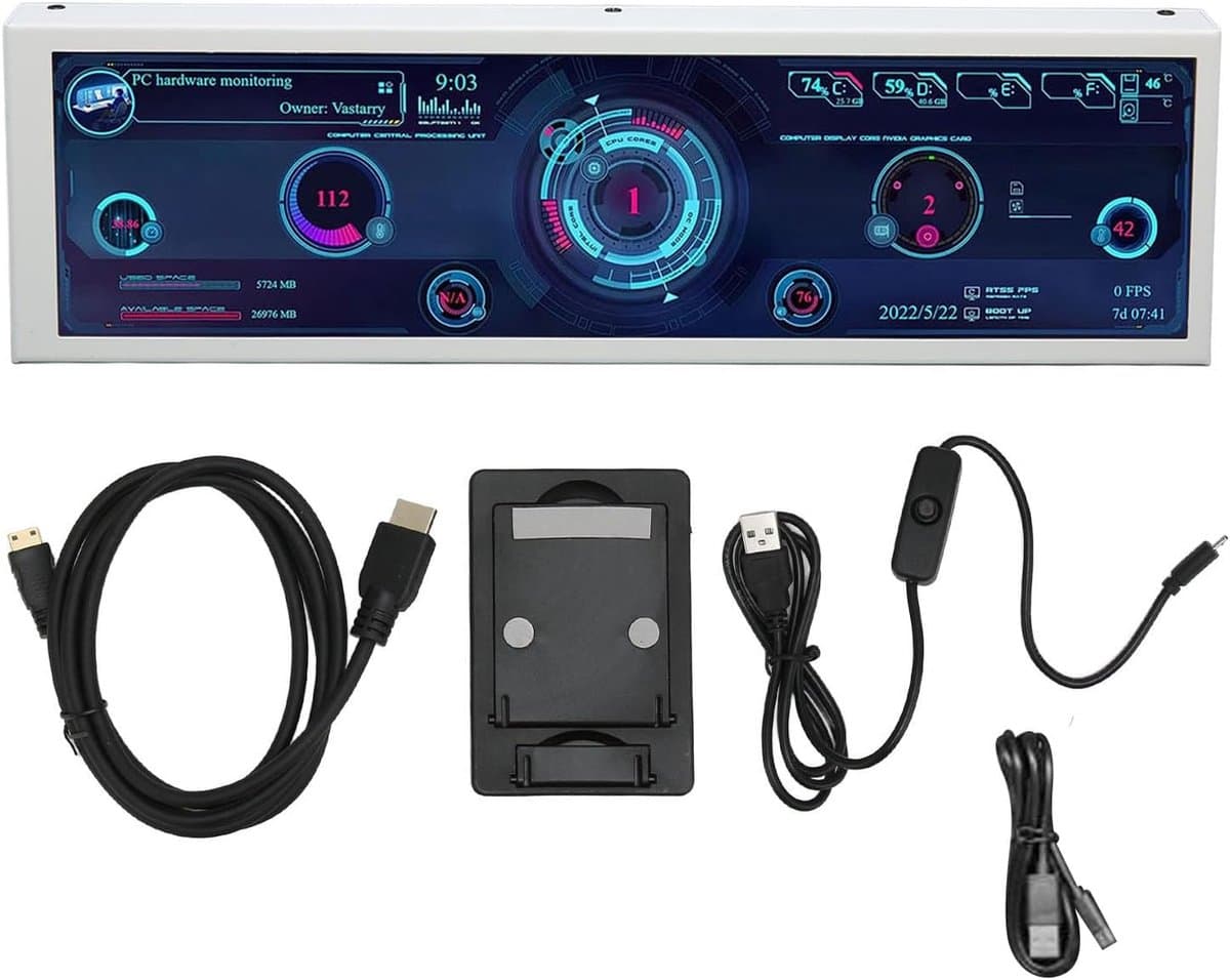 SnelShoppen - 8.8 Inch IPS Computer Monitor, Mini-USB Type C AIDA64 PC Temperatuurmonitor, PC CPU RAM HDD Gegevensweergave, HD Scherm met Monitor Houd — afbeelding 1