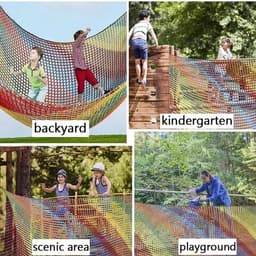 Klimnet voor speelplaats, valbeschermingsnet, kinderveiligheidsnet, dubbellaags, 4 cm gat, met 6 veiligheidshaken, opbergtas voor kinderen om te klimmen (kleurrijk, 2 x — thumbnail 3