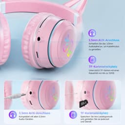 Kids Bluetooth Headphones with RGB LED Cat Ears, Wireless Over Ear Headset with Microphone, Foldable Headphones for Tablet, Phone and PC — thumbnail 3