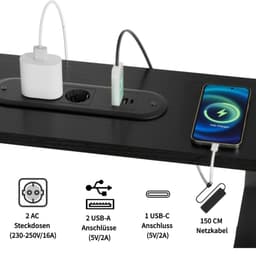 L-vormige Gaming Bureau met LED Verlichting, Stopcontacten en USB-poorten-WIT. — thumbnail 4