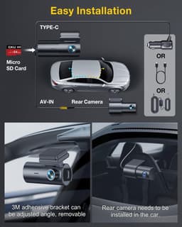 Dashcam voor auto - Donkerzwart - 3 x 5 x 10 cm - 4K Voor- en Achtercamera met GPS en WiFi - Compacte Auto Beveiliging — thumbnail 5
