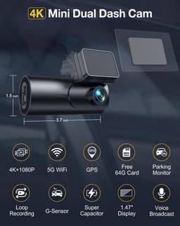 Dashcam voor auto - Donkerzwart - 3 x 5 x 10 cm - 4K Voor- en Achtercamera met GPS en WiFi - Compacte Auto Beveiliging — thumbnail 4
