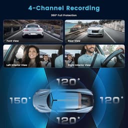 Dashcam voor auto - Zwart - 9,66 inch IPS-touchscreen - 4-kanaals spiegel dashcam met nachtzicht - Voor voertuigen met achteruitkijkspiegel — thumbnail 2