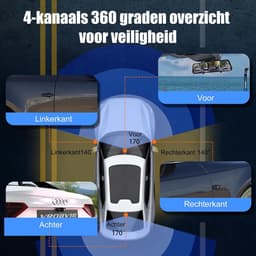 Dashcam voor auto - Zwart - 12 inch - 4-kanaals spiegel dashcam met 4×FHD camera’s en GPS - Voor optimale 360° bewaking — thumbnail 2