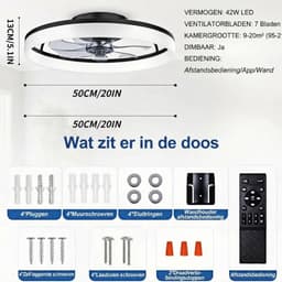 VALI® Ventilator Plafond - Ventilator Staand Afstandsbediening - Ventilator - Zwart/Bruin - 114cm x 114cm x 49cm — thumbnail 3